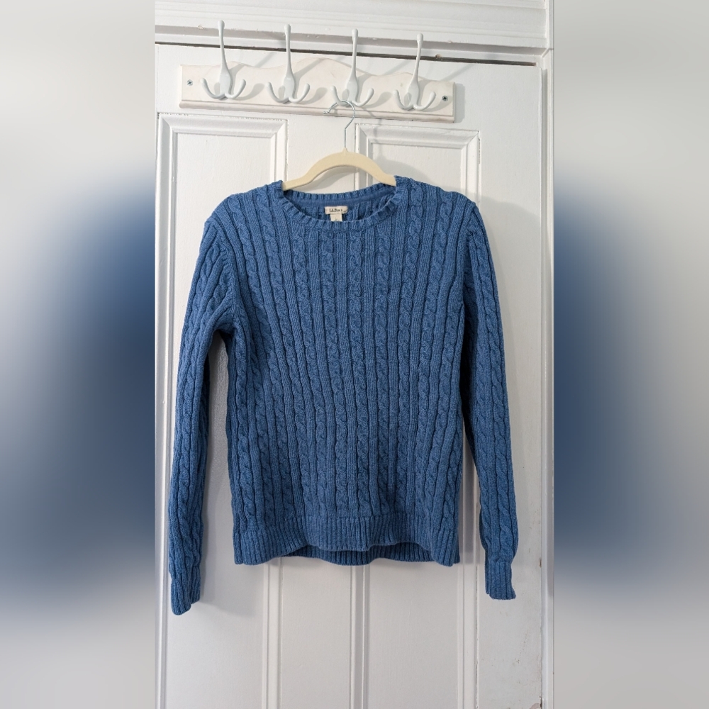 L.L. Bean Size L Cable Knit Blue Sweater